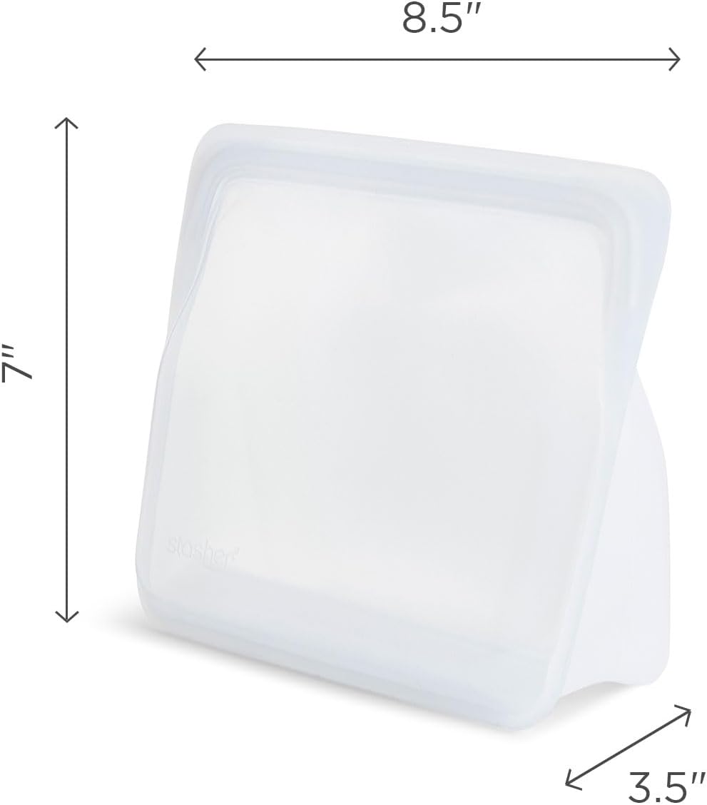 Stasher Reusable Silicone Food Storage Bag, Stand-Up Mid, Clear, 56 oz
