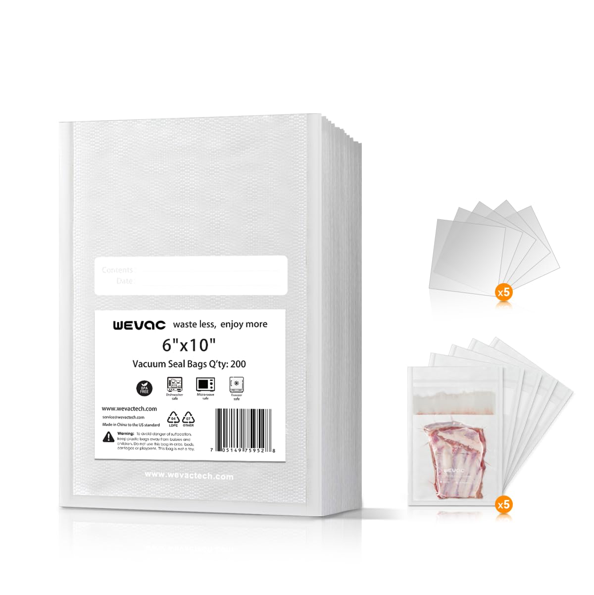 Wevac Vacuum Sealer Bags 8x12" 100 Quart for Food Saver Vacuum Seal machine