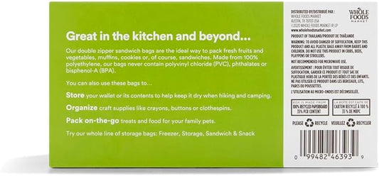365 by Whole Foods Market, Sandwich Size Storage Bags, Double Zipper, 100 Count