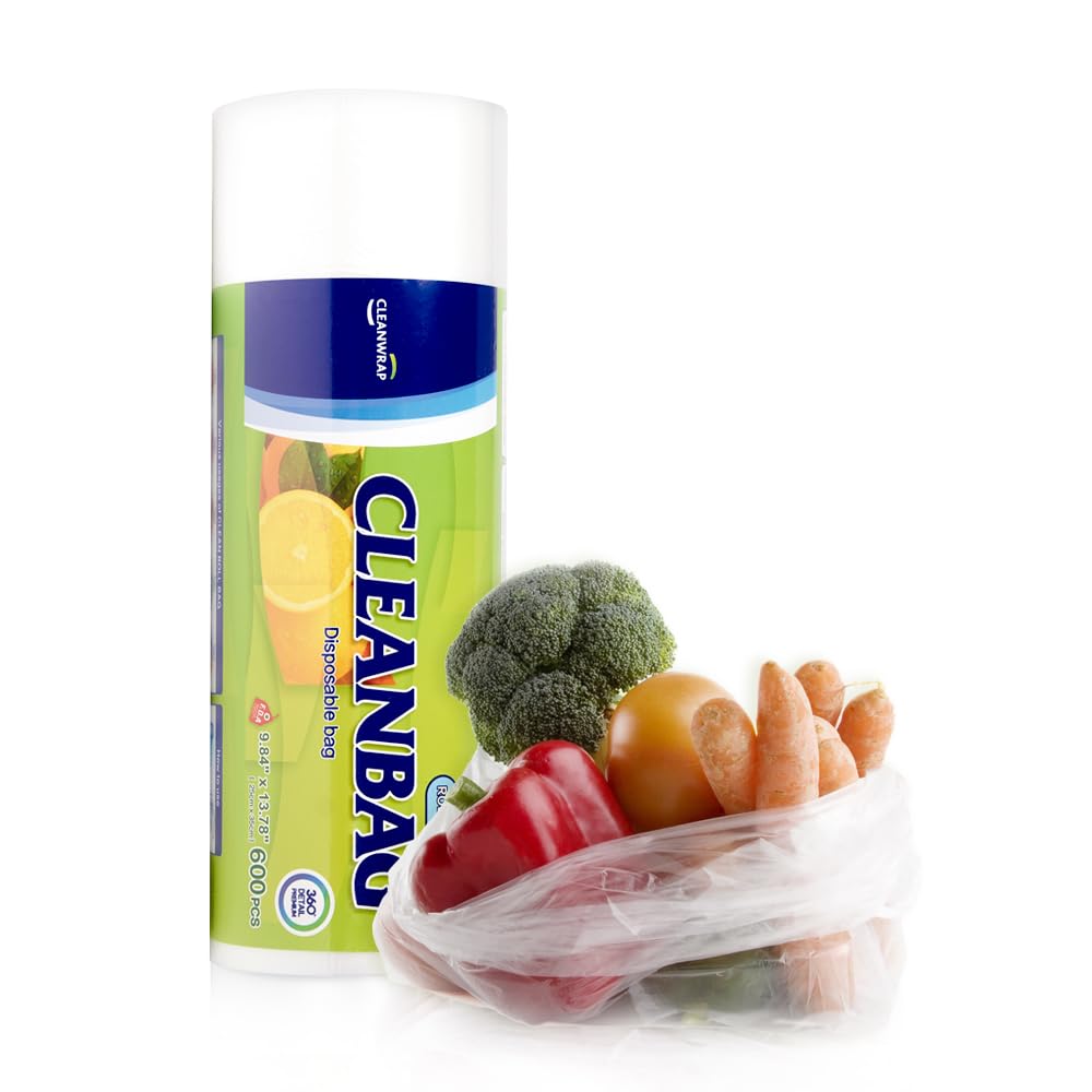 CLEANWRAP Food Storage Roll Bags, Produce Bags, 9.84 x 13.78 in, 600 Count