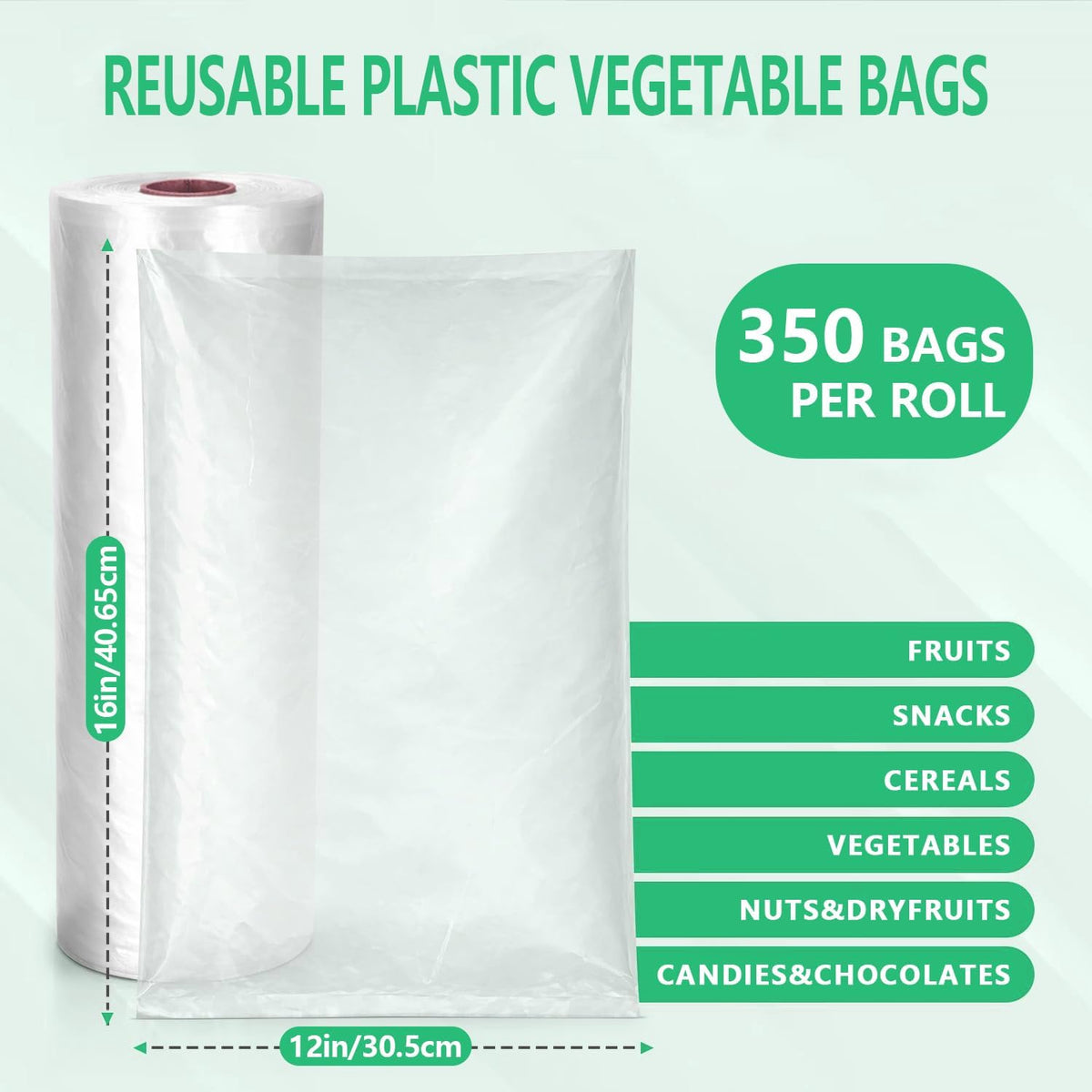 9527 Product Clear Plastic Produce Bag Food Storage bag (12 x 16, 1 Roll)