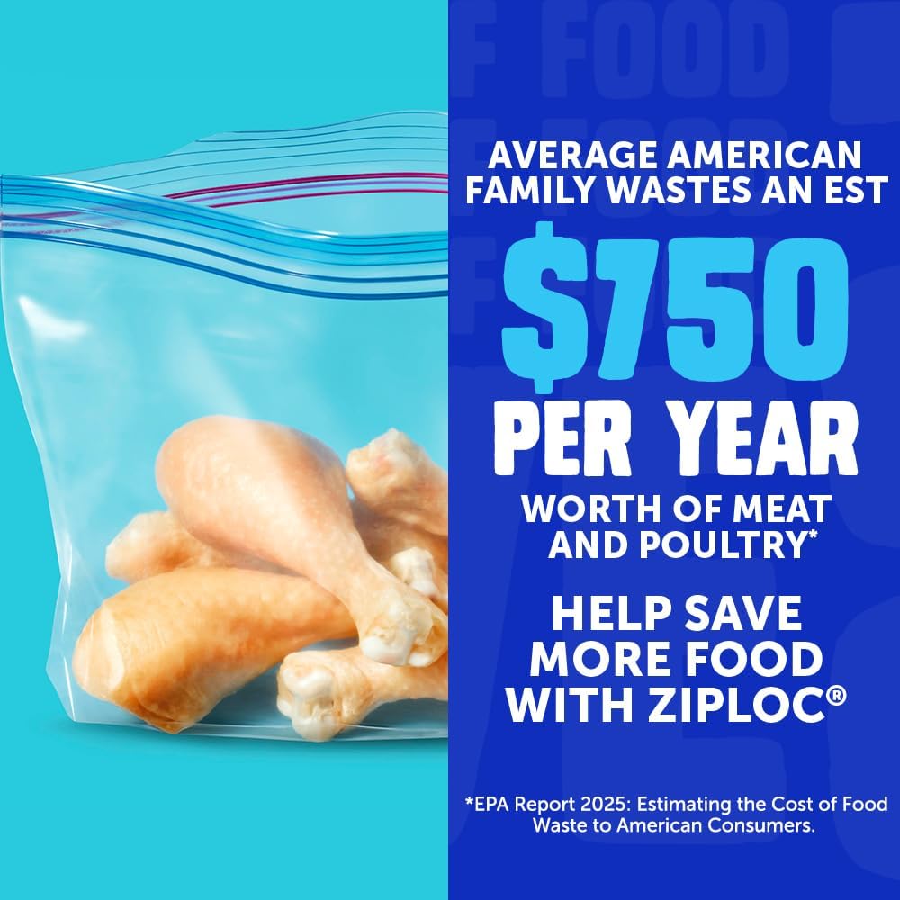 Ziploc Half Gallon Freezer Bags, Food Storage, Easy Open & Close, 40 Count