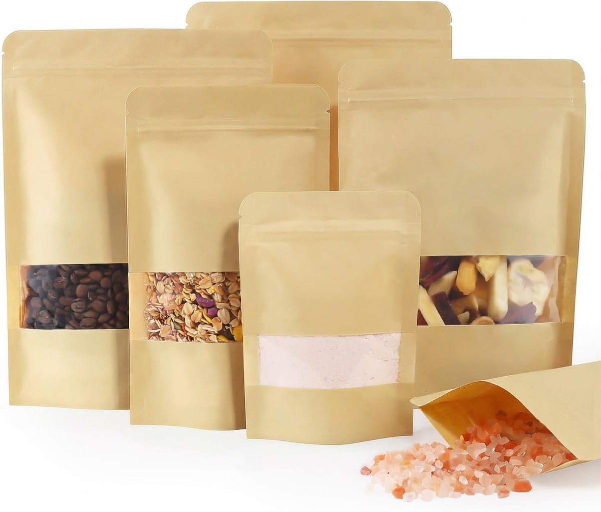 FireKylin 100 Pcs Resealable Paper Bags, Clear Window, Brown, 3.5" x 5.5"