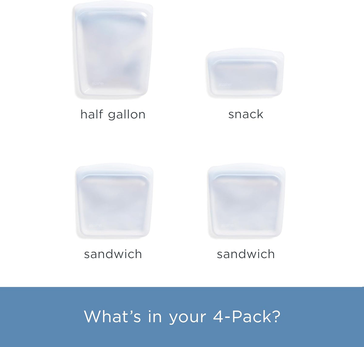 Stasher Premium Reusable Silicone Food Storage Bags, 4-Pack, Clear