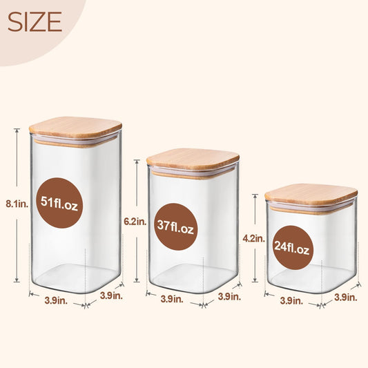 ComSaf Glass Pantry Storage Containers (0.7Qt/1.2Qt/1.6Qt) Set of 6, Square