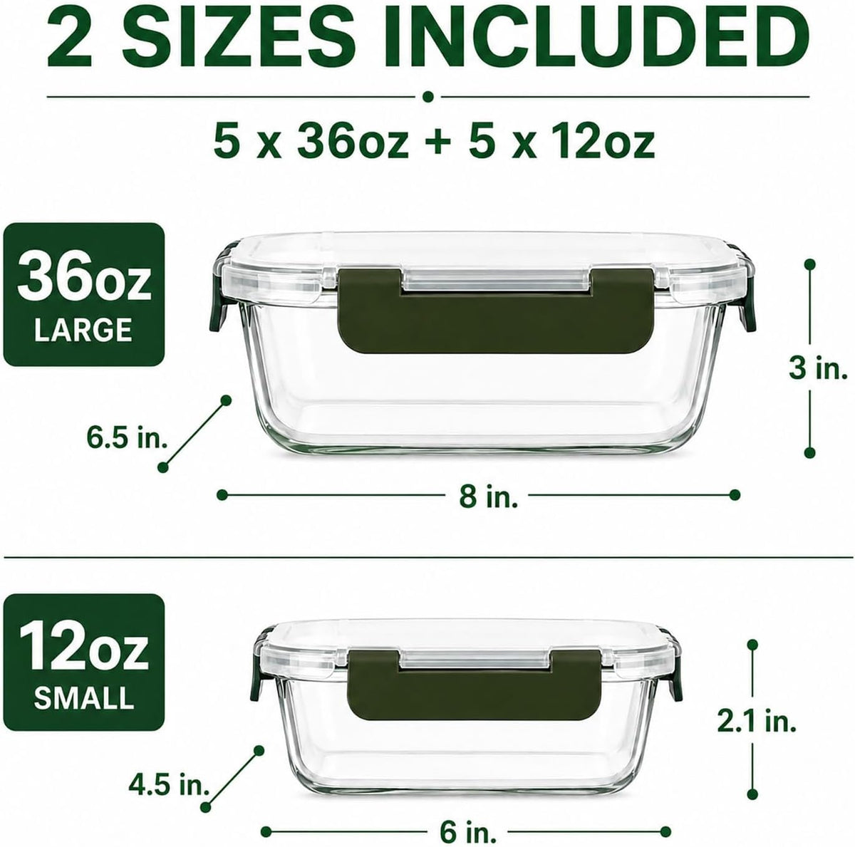 10 Piece Glass Food Storage Containers with Lids, Meal Prep Containers Set