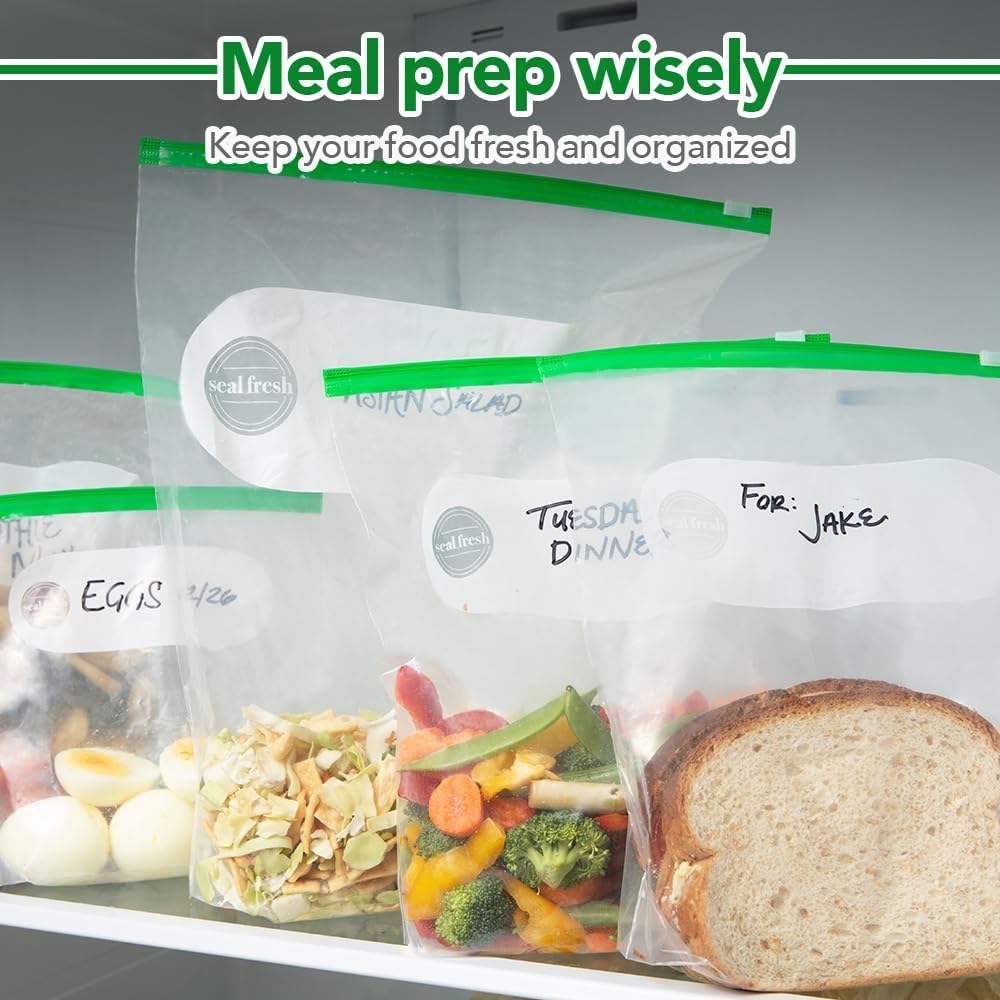 Seal Fresh Slider Storage Bags Variety Pack 145 Count — Pint, Quart, Gallon, 2 Gallon Sizes — Expandable Bottom, BPA Free, Microwave Safe, Freezer Safe