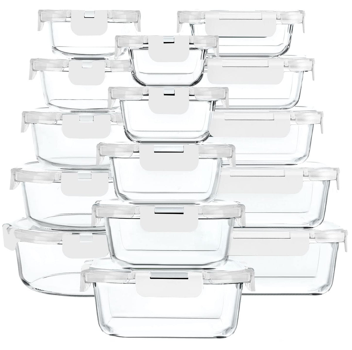 M MCIRCO 30 Piece Extra Large Glass Food Storage Containers with Lids,Gray