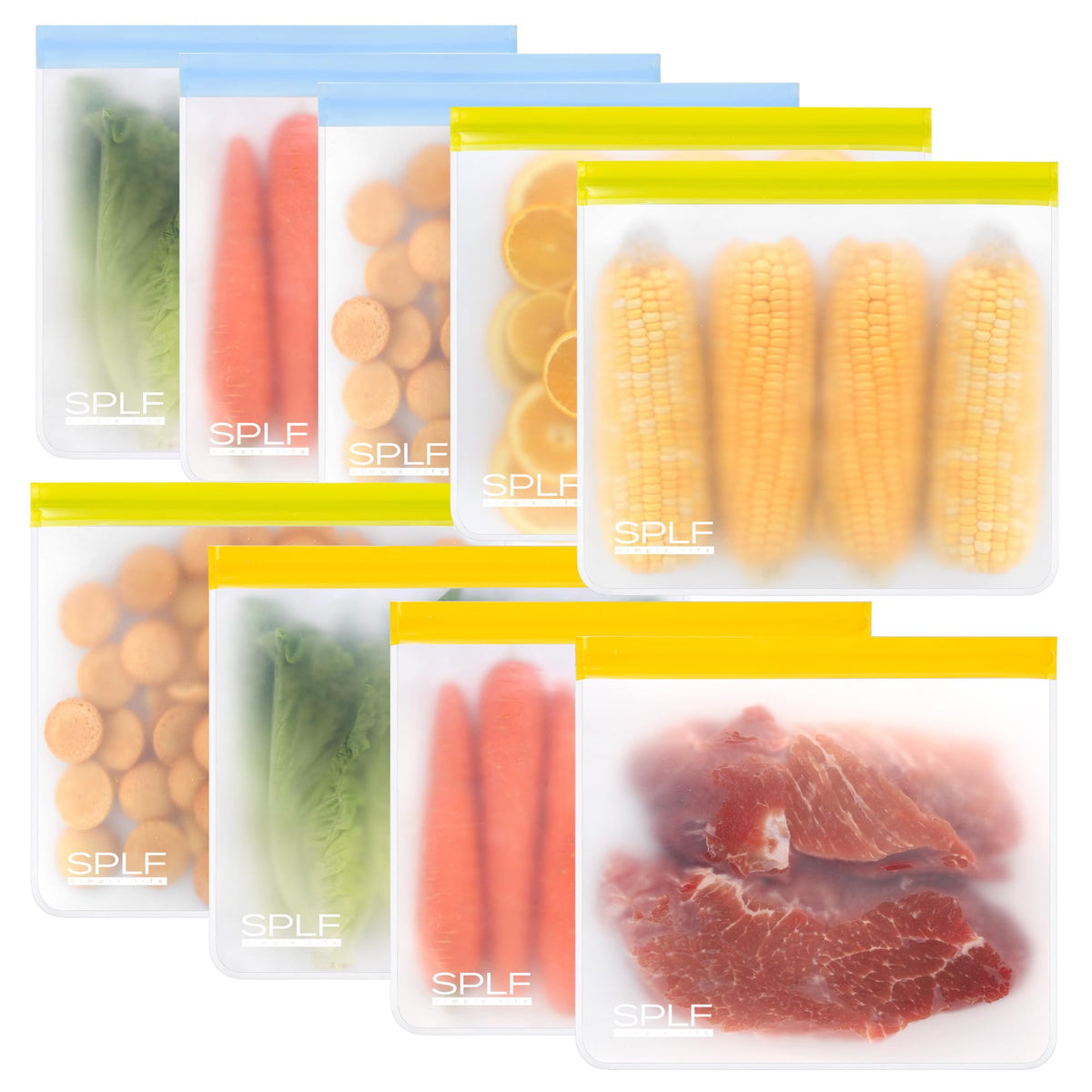 SPLF 12 Pack Dishwasher Safe Reusable Freezer Bags, Multicolor