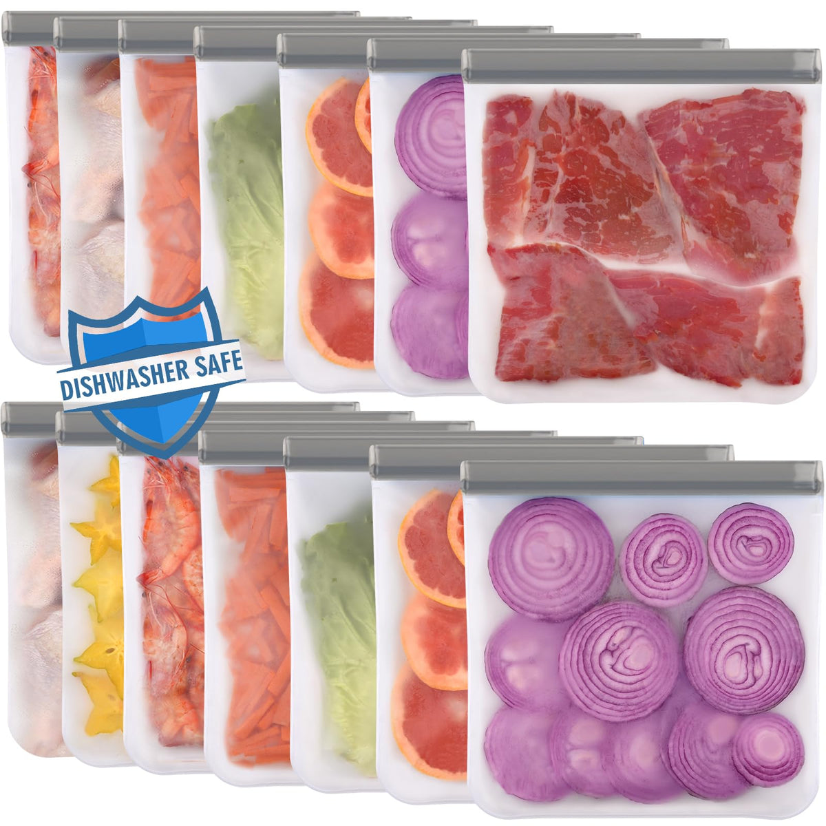 Lerine 6 Pack Reusable Gallon Freezer Bags Dishwasher Safe, BPA Free