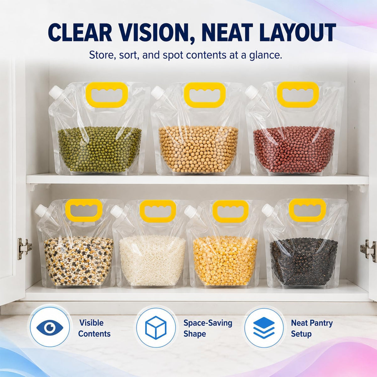 5pcs Airtight Grain Storage Bags with Handle,Food Storage Bags,Reusable Rice Food Sealed Container,Moisture-Proof Dry Goods Sealing Stand-Up Leak Proof