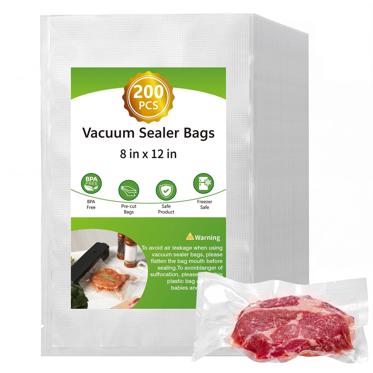 Vacuum Sealer Bags for Food Storage, 150pcs Precut Pint, Quart & Gallon
