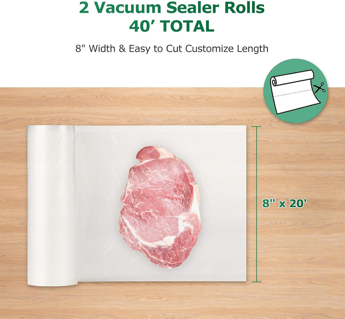 FRESKO 8"x20' Vacuum Sealer Bags for Food, 2 Rolls