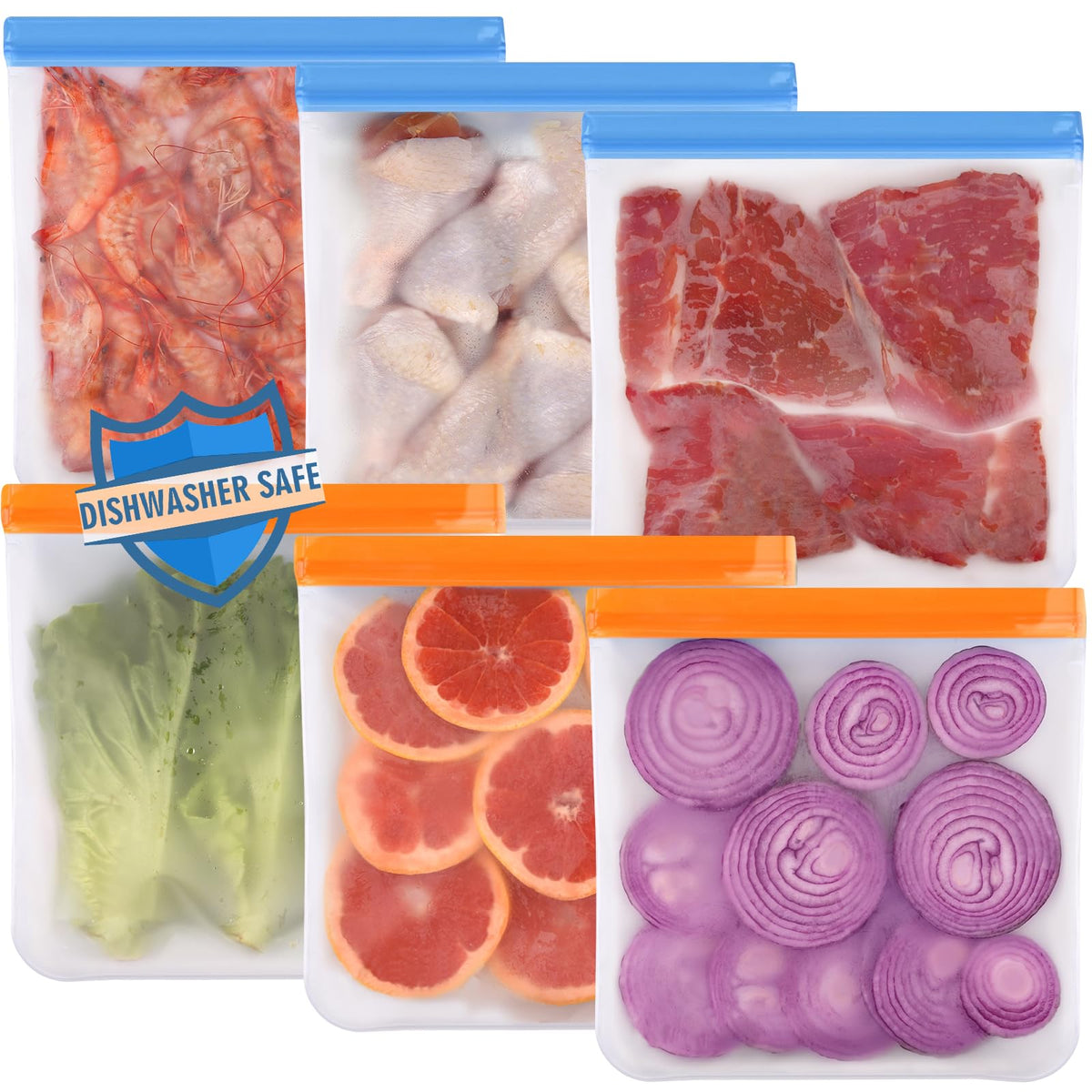 Lerine 6 Pack Reusable Gallon Freezer Bags Dishwasher Safe, BPA Free