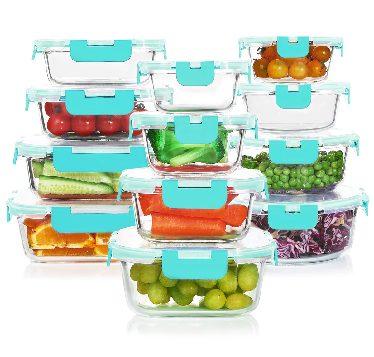 KOMUEE 30 Pieces Glass Food Storage Containers Set with Lids, Gray