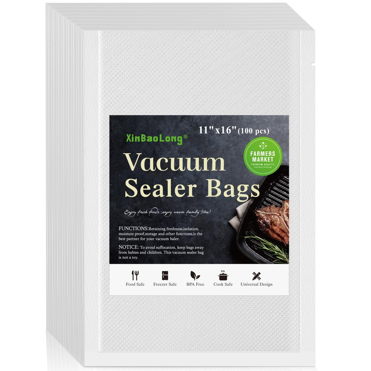 Vacuum Sealer Bags, 11"x16" Gallon, 8"x12" Quart, 6"x10" Pint, 150Pcs