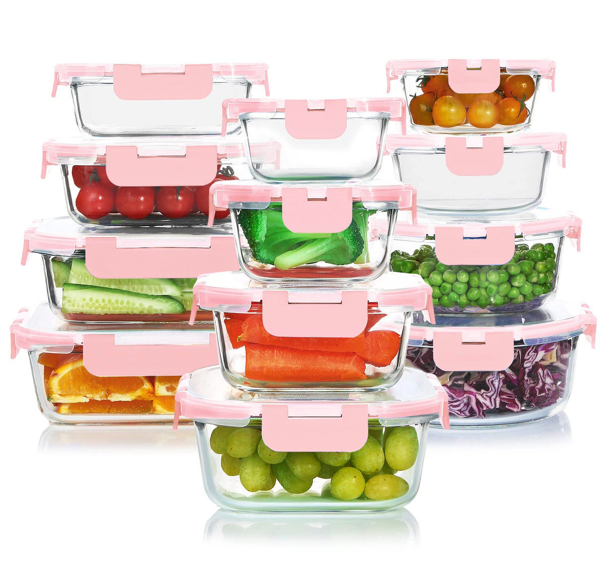 KOMUEE 30 Pieces Glass Food Storage Containers Set with Lids, Gray