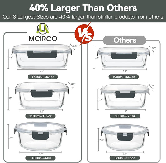 M MCIRCO 30 Piece Extra Large Glass Food Storage Containers with Lids,Gray