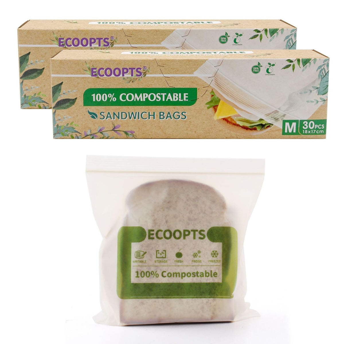 100% Compostable Large Gallon Zip Bag | ECO-Friendly Food Storage Bags | Freezer Bag | Plant-Based BPA-free | Seal well for Fruit,Food and Snack (1, Large)