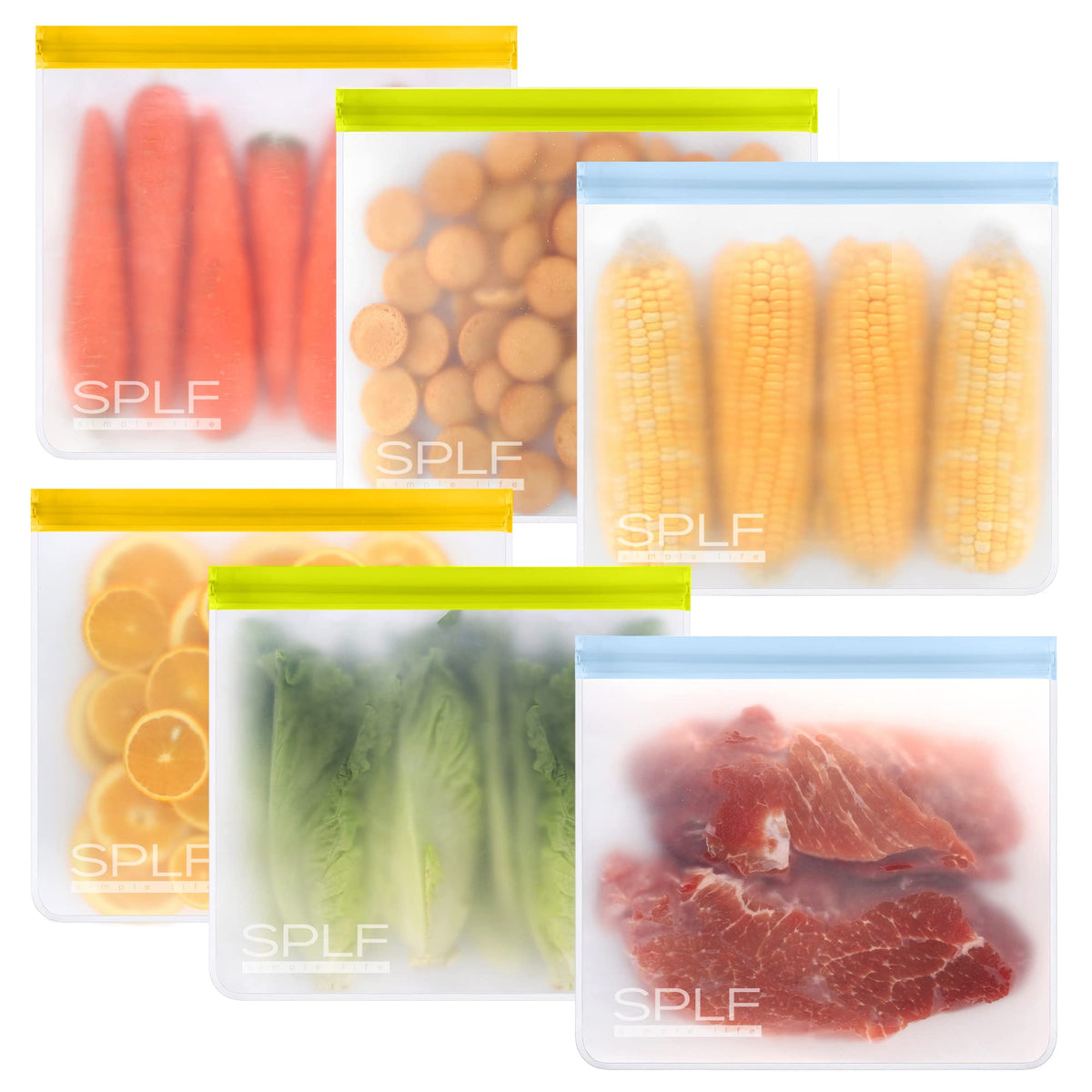 SPLF 12 Pack Dishwasher Safe Reusable Freezer Bags, Multicolor