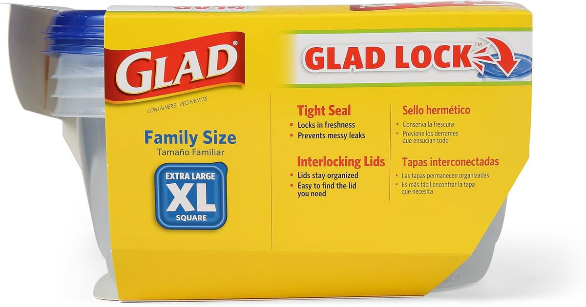 Glad GladWare XL Square Food Storage Containers, 104 Oz, 3 Count