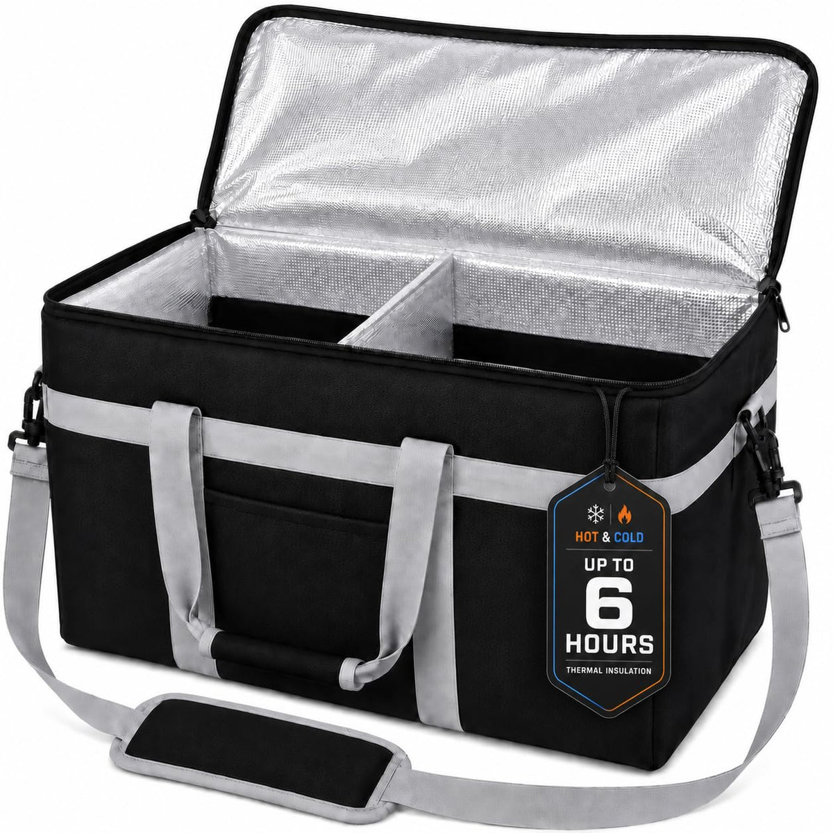 Bodaon Insulated Food Delivery Bag, XXXL Reusable Warming Bag, Black, 1Pk