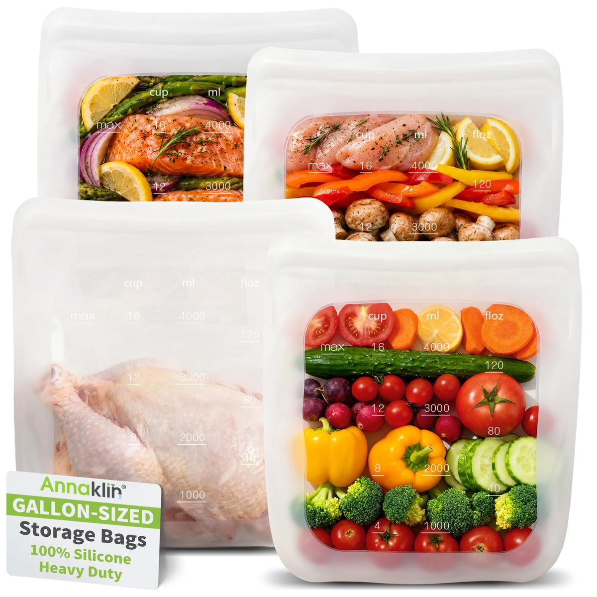 Reusable Food Bags, 12 Pack 100% Silicone Food Storage Bags Stand Up Zip Lock Container, Freezer Microwave Oven Dishwasher Safe, 4 Medium 4 Small 4 Extra Small, Aqua