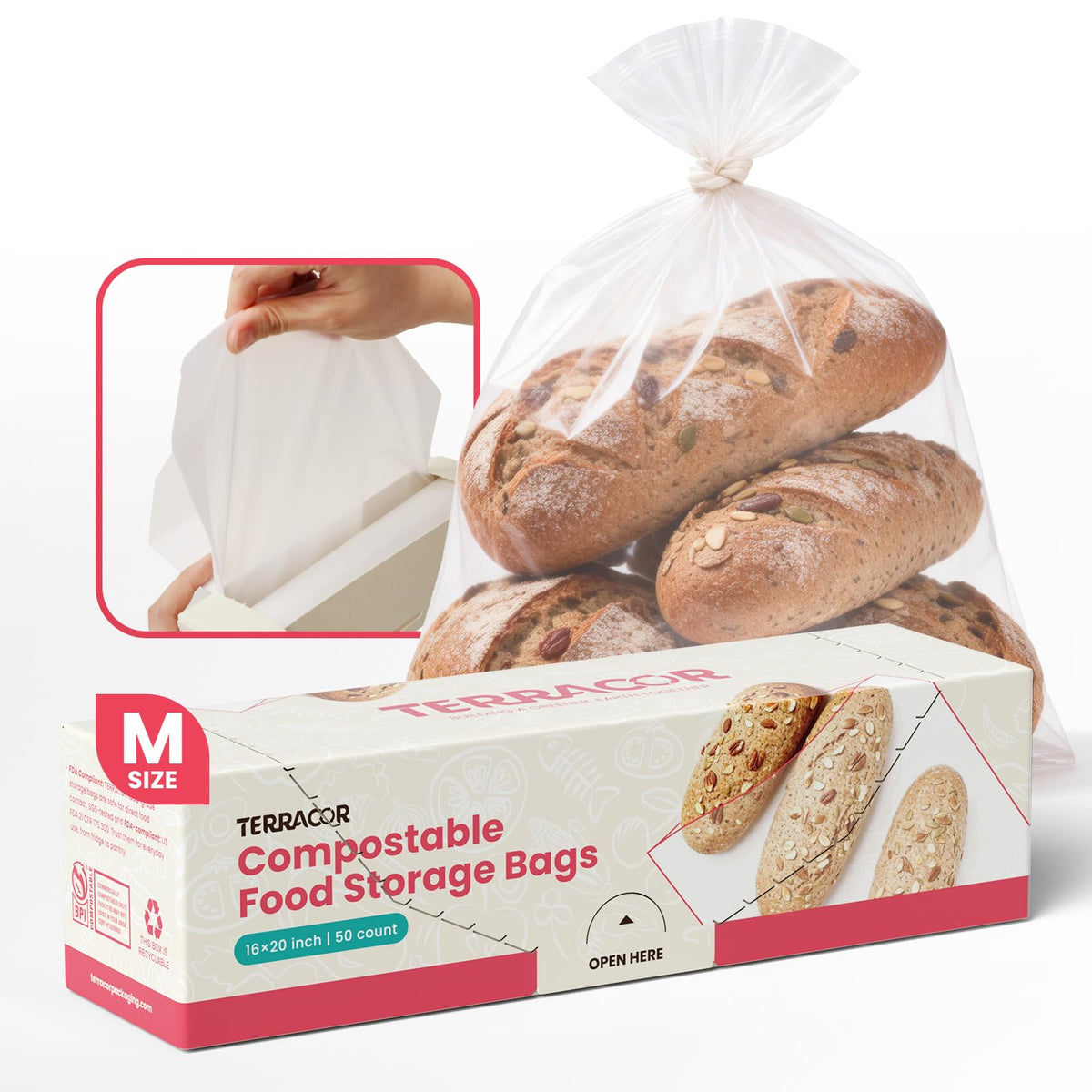9 * 14''Compostable Food Storage Bags Freezer and Leak Proof for Bread, Dough, Injera, Fruit,Veg