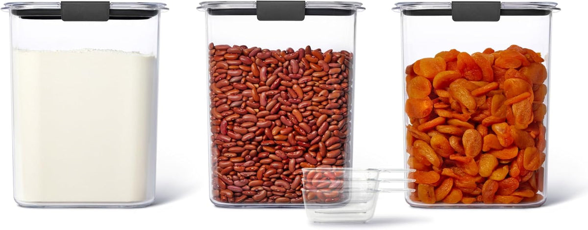 Rubbermaid Brilliance BPA-Free Food Storage Containers with Lids Airtight Kitchen and Pantry Organization Set Includes 3 Containers and Scoops Clear 16 cups