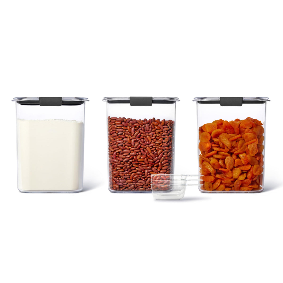 Rubbermaid Brilliance Plastic Food Storage Pantry Baking Set, 3 Containers with Lids (6 Pieces Total), BPA-Free, Clear