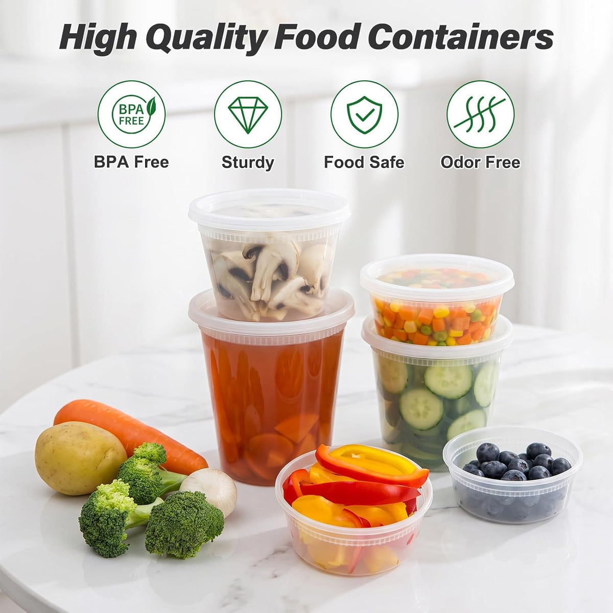 Dealusy 60 Set Deli Containers with Lids, 32/16/8 oz X 20 Set Each