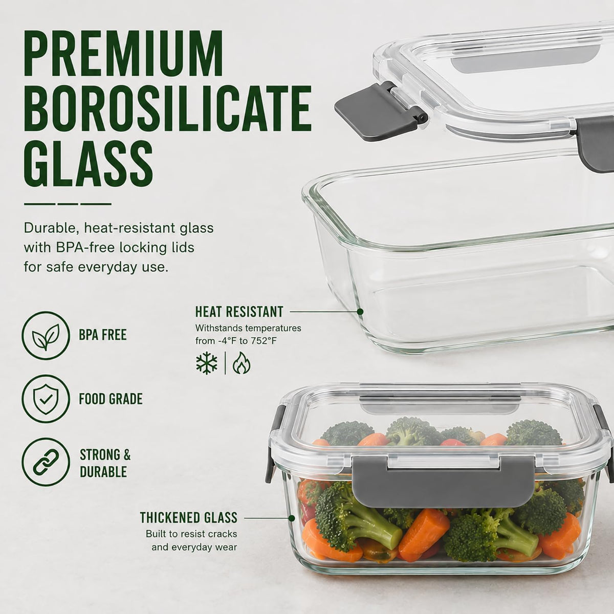 10 Piece Glass Food Storage Containers with Lids, Meal Prep Containers Set