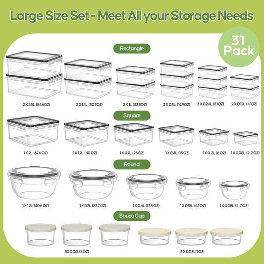 62 PCS Large Food Storage Containers with Lids (31 Lids & 31 Containers)