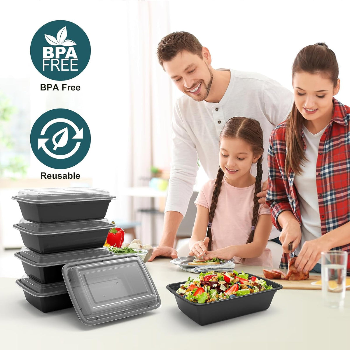 Meal Prep Containers, 50 Pack Extra-thick Food Storage Containers with Lids, Disposable & Reusable Plastic Bento Lunch Box, BPA Free, Stackable, Microwave/Dishwasher/Freezer Safe (24 oz)