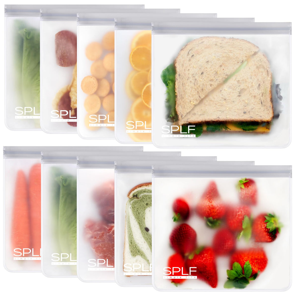 SPLF 12 Pack Dishwasher Safe Reusable Freezer Bags, Multicolor
