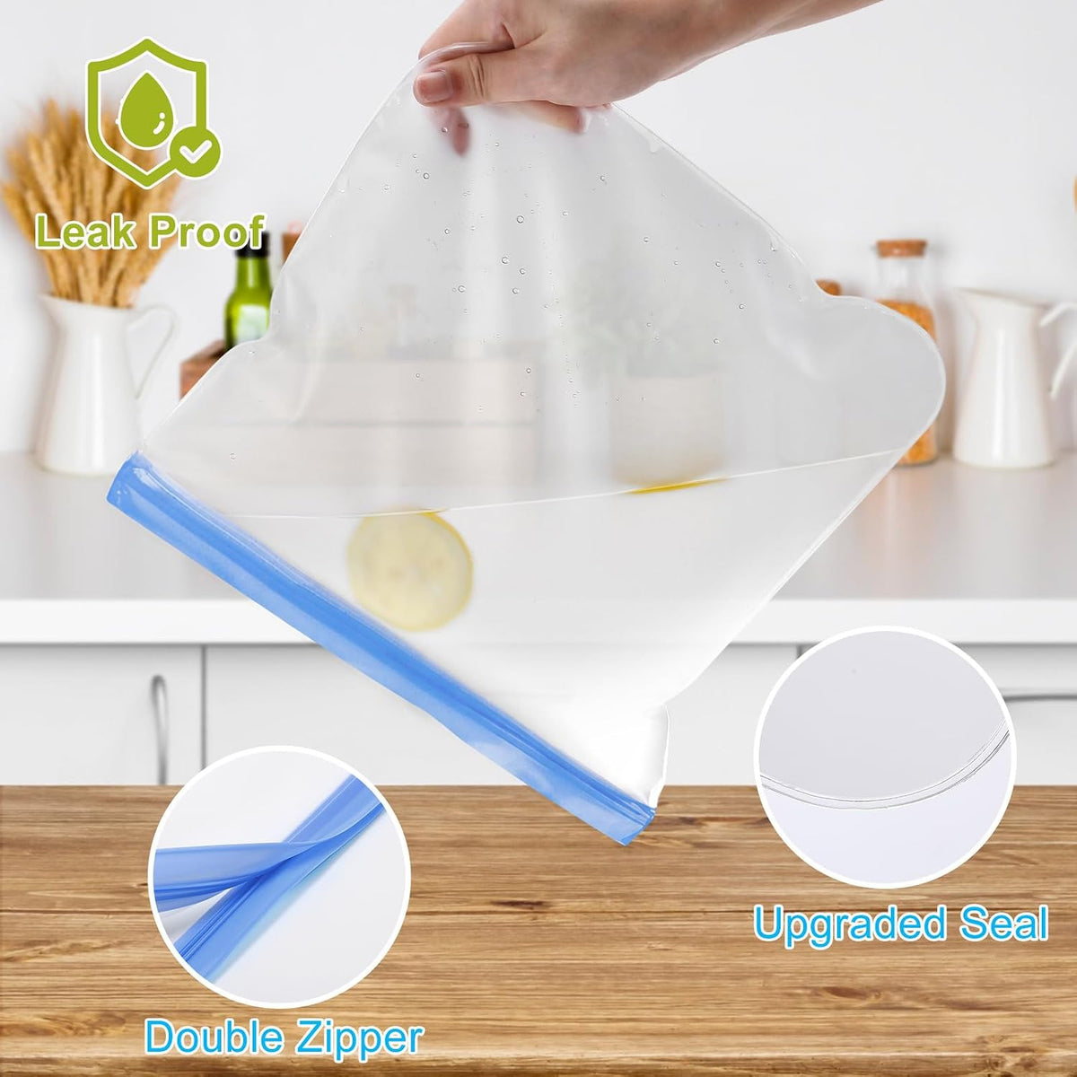 Lerine Stand Up Reusable Freezer Bags Dishwasher Safe, 10 Pack, Muliticolor