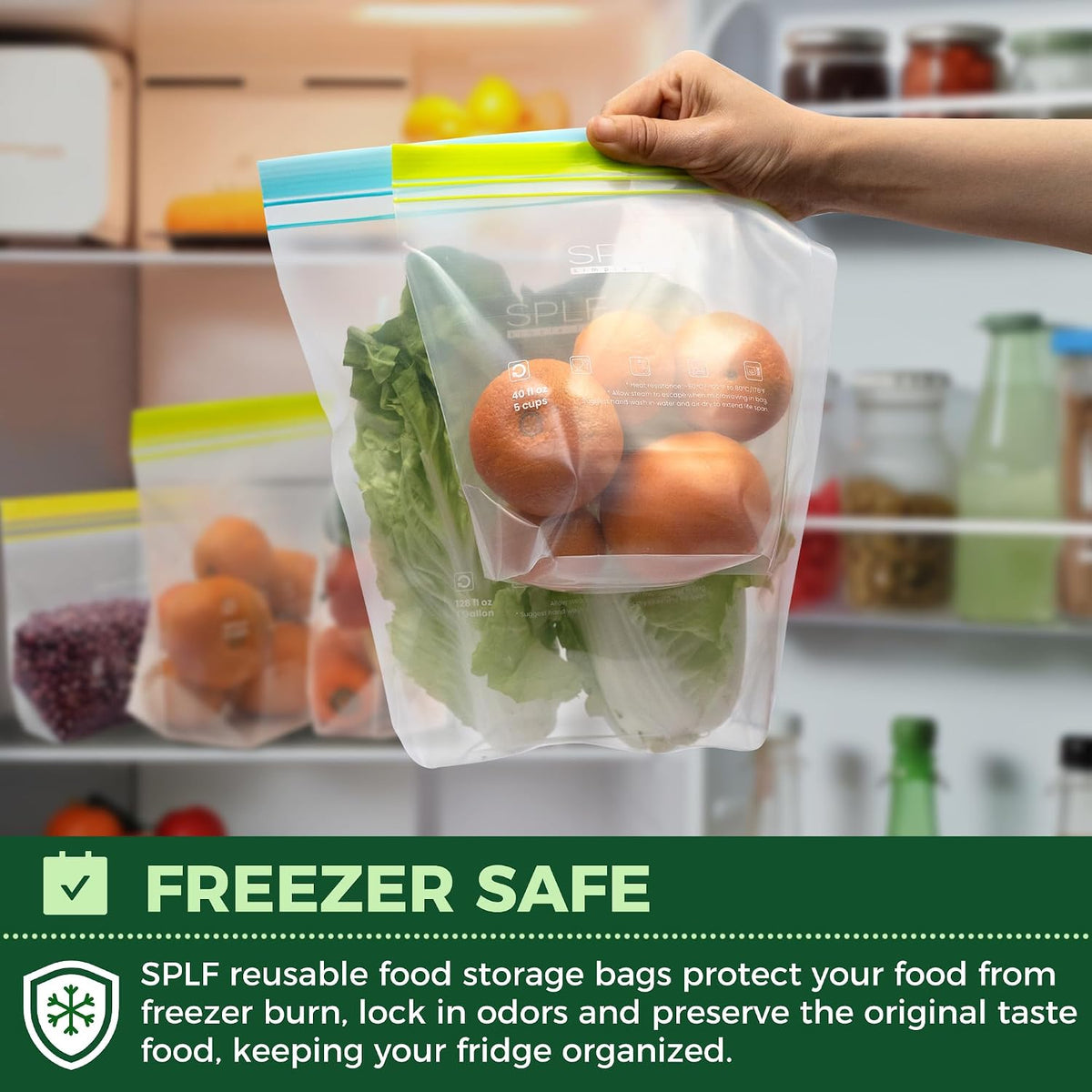 SPLF 24 Pack Reusable Food Storage Bags Dishwasher Microwave Safe