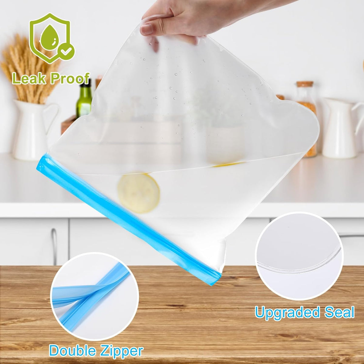 Lerine 6 Pack Reusable Gallon Freezer Bags Dishwasher Safe, BPA Free