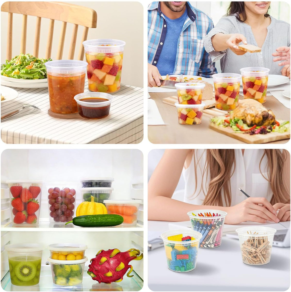 Clawsoff 60 Sets Deli Containers with Lids Disposable Plastic Food Storage
