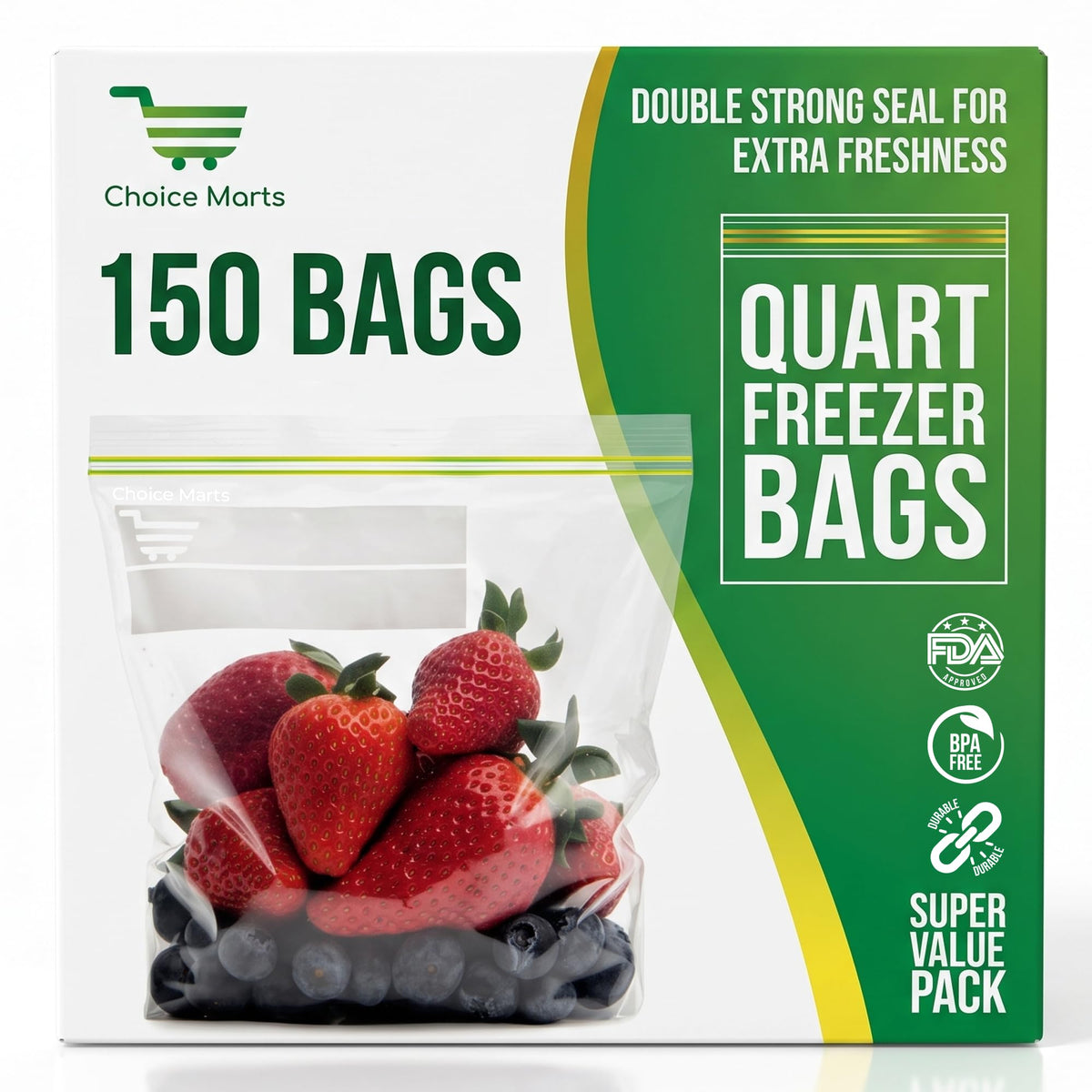 Baggies Variety Size Pack - 200 pcs, Leak Proof Freezer Bags