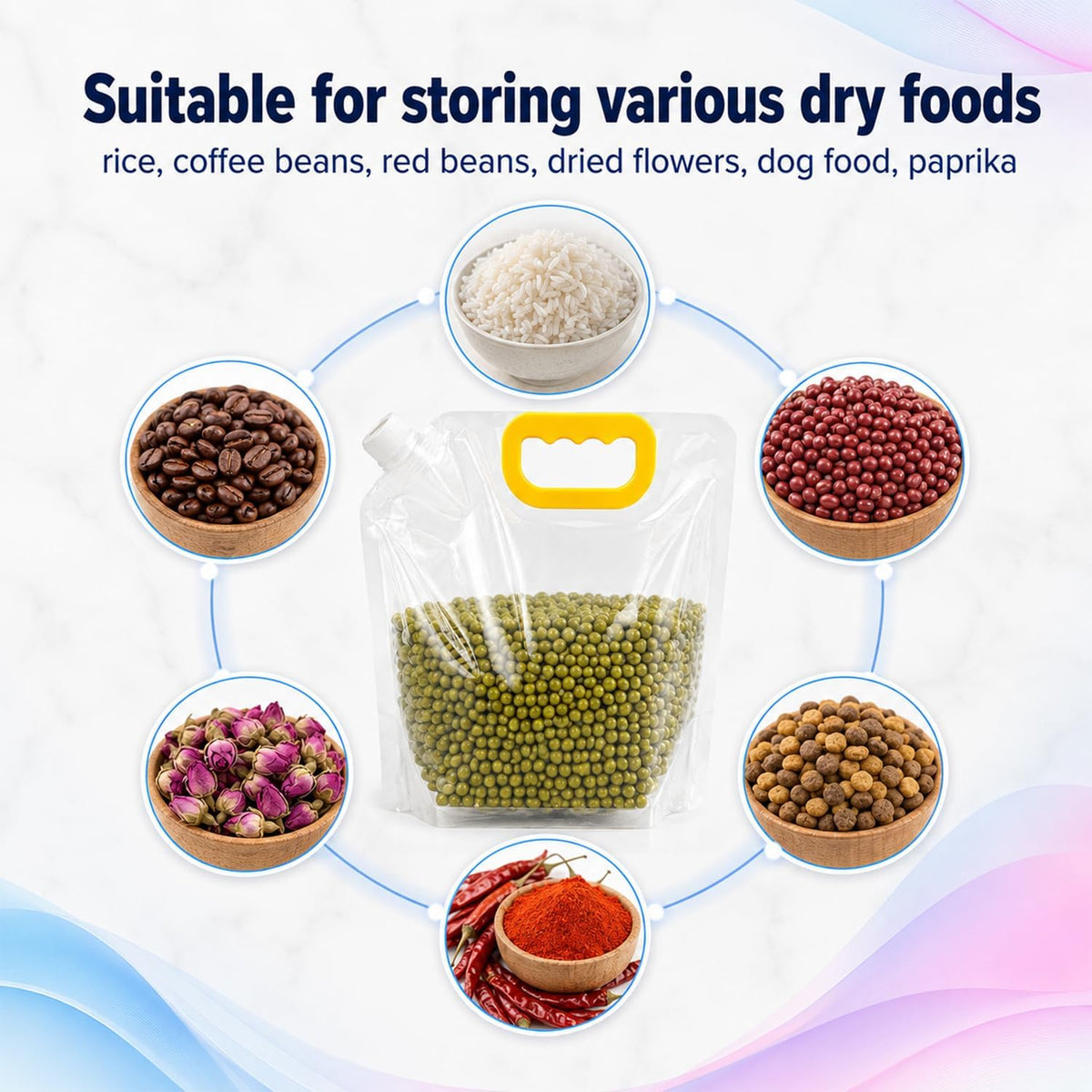 5pcs Airtight Grain Storage Bags with Handle,Food Storage Bags,Reusable Rice Food Sealed Container,Moisture-Proof Dry Goods Sealing Stand-Up Leak Proof