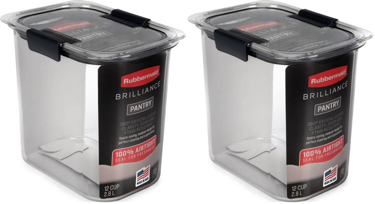 Rubbermaid Brilliance BPA-Free Food Storage Containers with Lids Airtight Kitchen and Pantry Organization Set Includes 3 Containers and Scoops Clear 16 cups