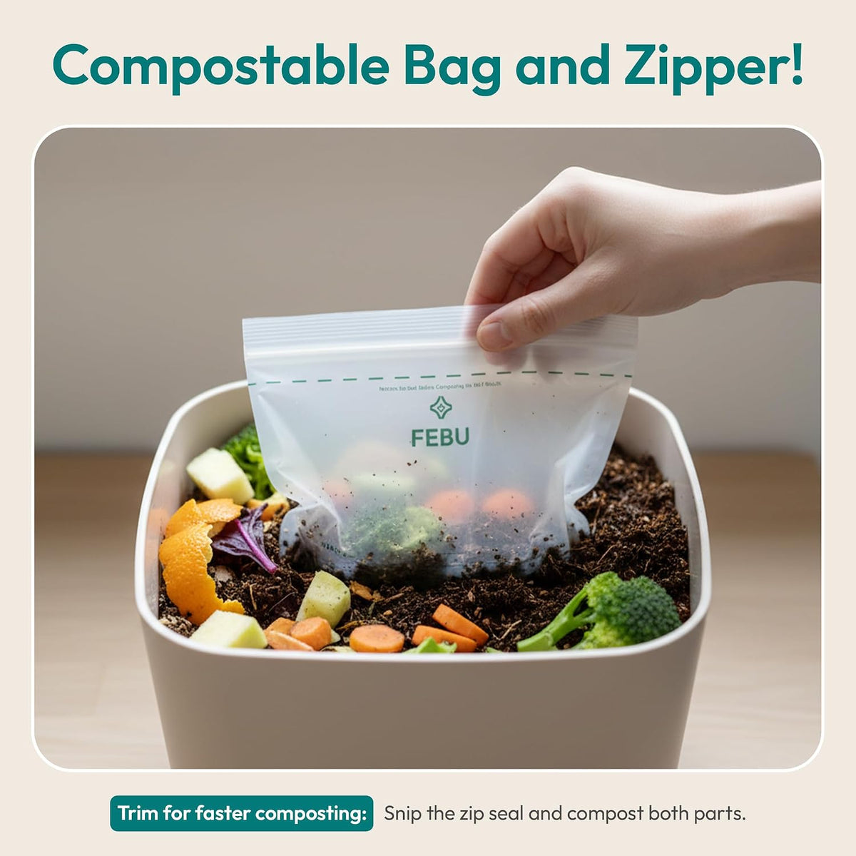 FEBU Compostable Food Storage Bags Variety Pack, 260 Count