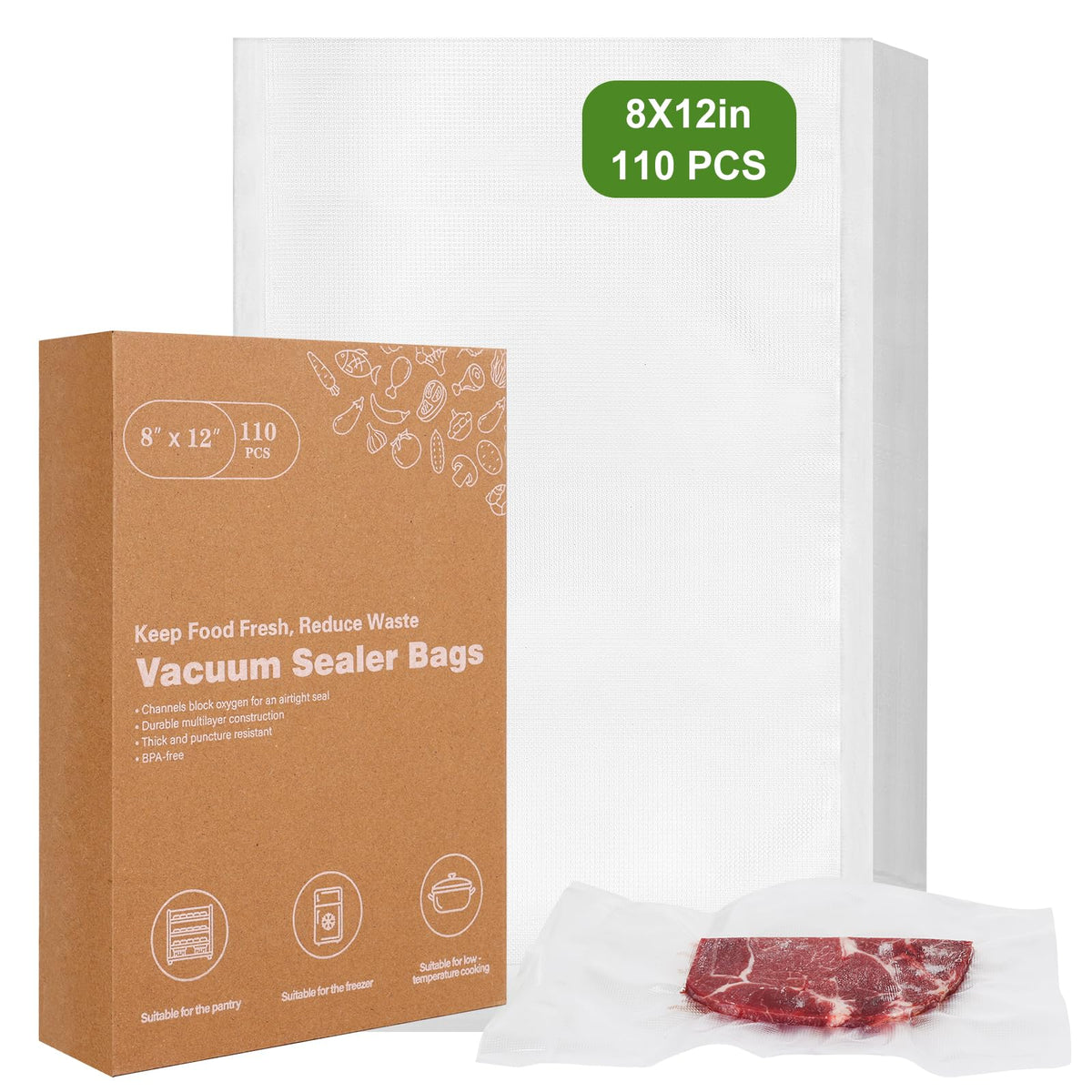 Vacuum Sealer Bags for Food Storage, 150pcs Precut Pint, Quart & Gallon