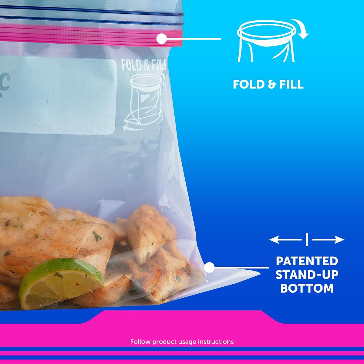 Ziploc Gallon Food Storage Bags, Stay Open Design with Stand-Up Bottom, Easy to Fill, 75 Count