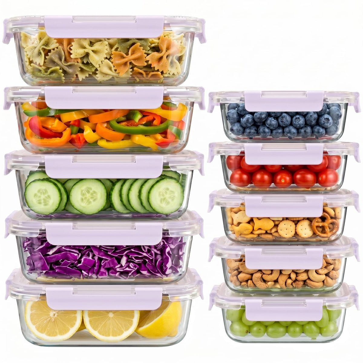 Dealusy 10 Sets 36 oz & 12 oz Glass Food Storage Containers with lids, Gray