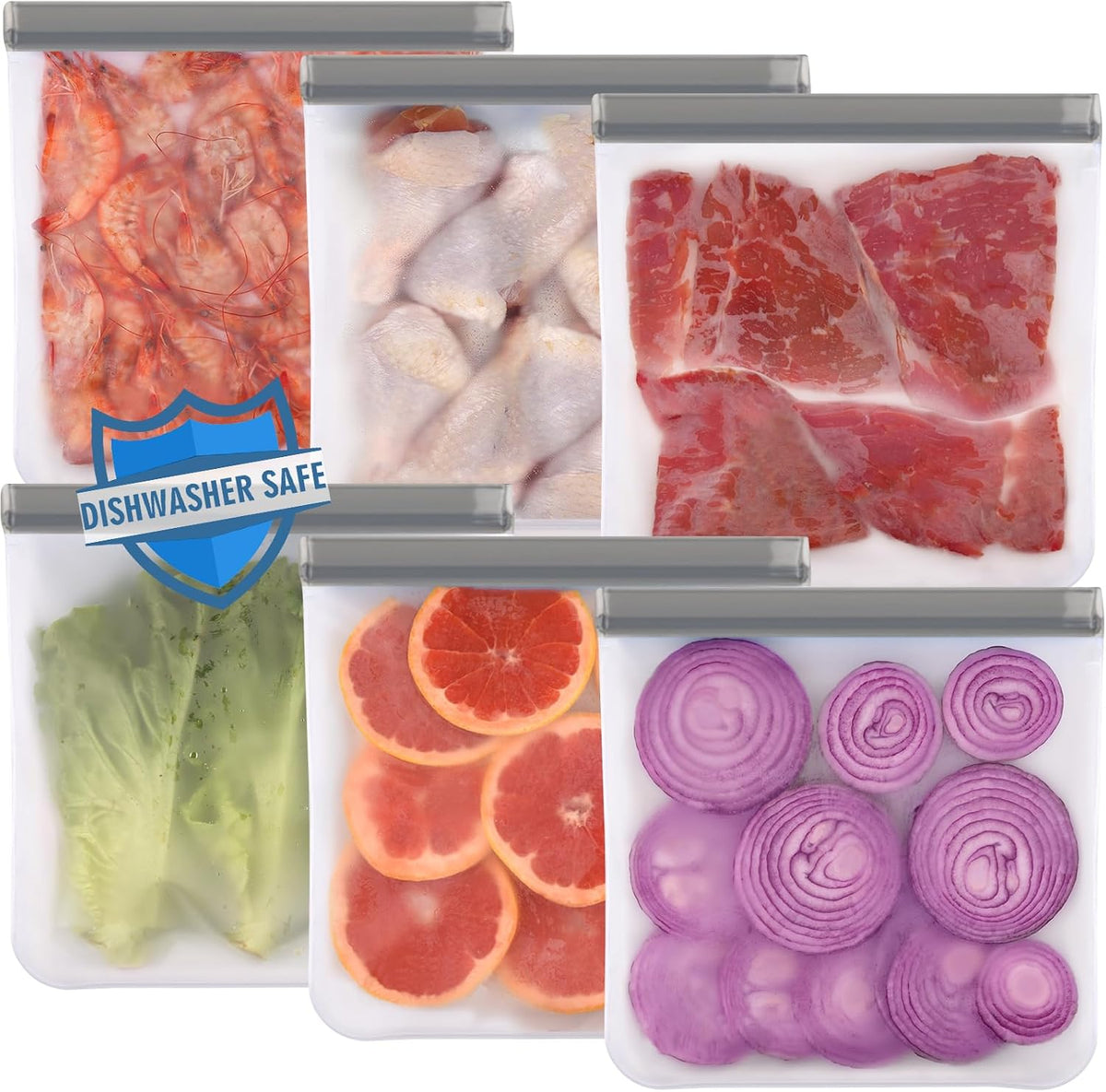 Lerine 6 Pack Reusable Gallon Freezer Bags Dishwasher Safe, BPA Free