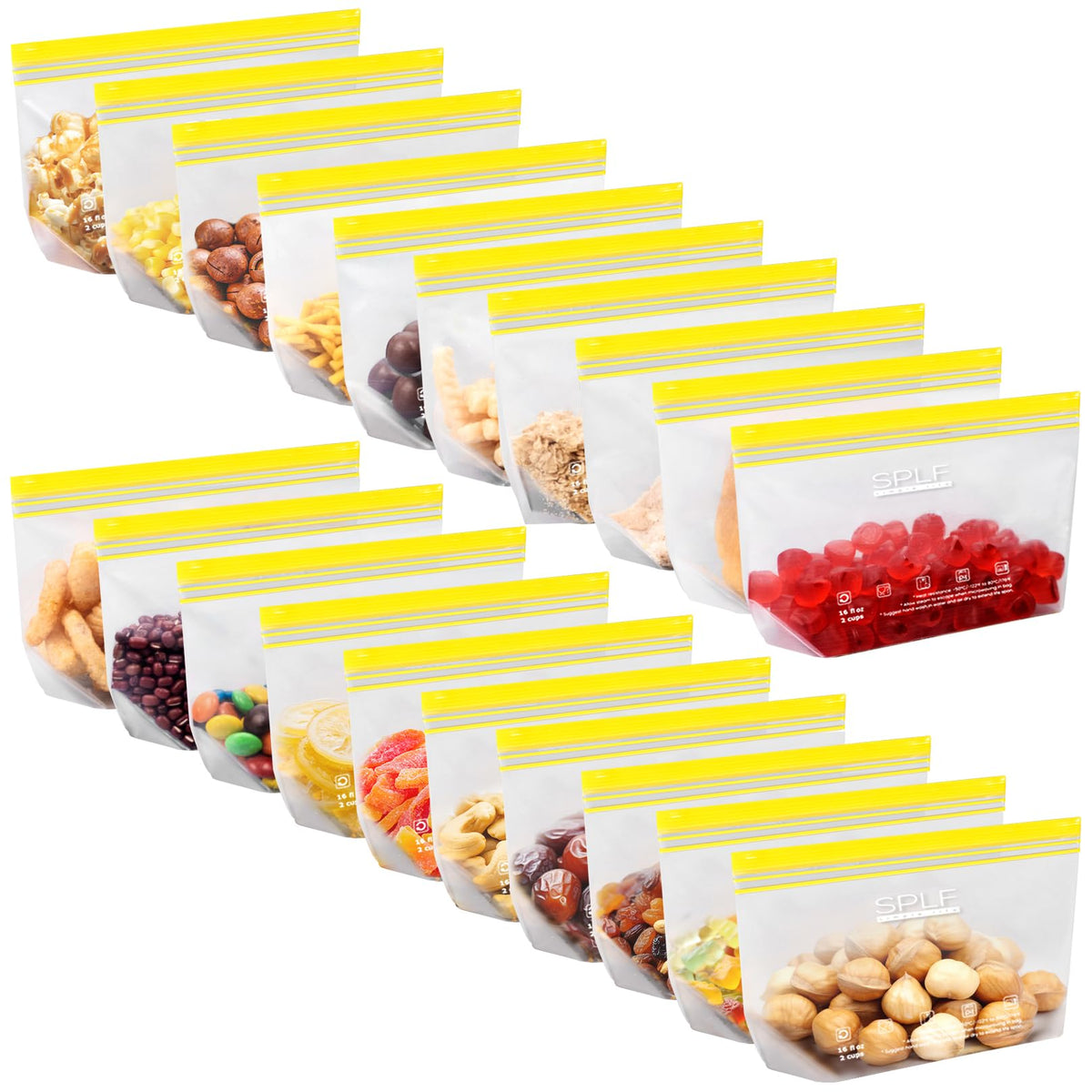 SPLF 32 Pack Reusable Food Storage Bags Dishwasher Microwave Safe