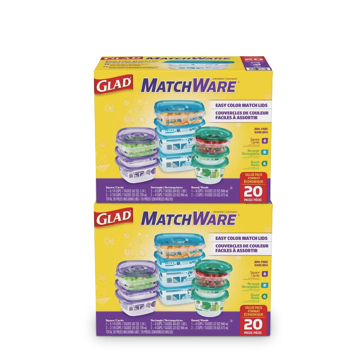Glad GladWare MatchWare Food Storage Containers, 20 Piece Variety Pack