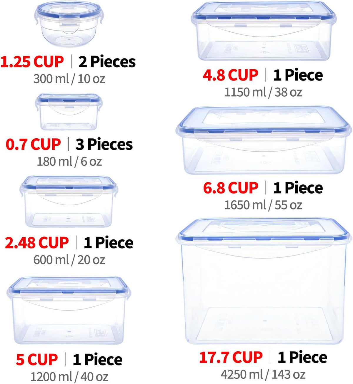 KIGI Food Storage Containers Set, Set of 10 (0.7-17.7 Cup)